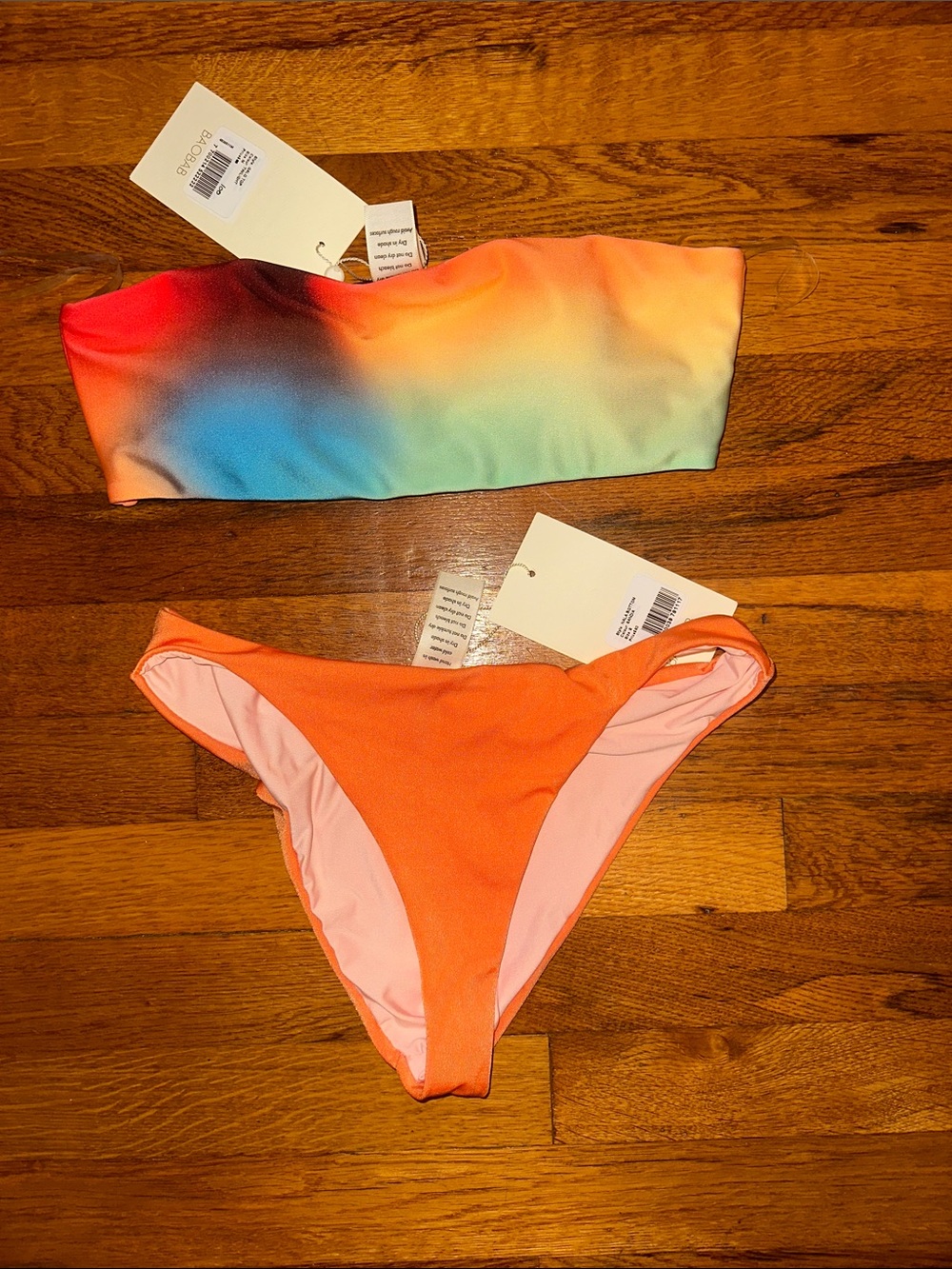 NWT BAOBAB Women's SET Rainbow Bandeau Top & Orange Bikini Bottom Swim Set
